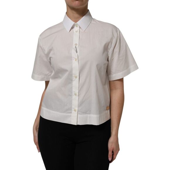 Dolce & Gabbana White Cotton Short Sleeves Collared Top Women's Shirt